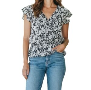White House Black Market Floral Black and White Women's Top, Small
